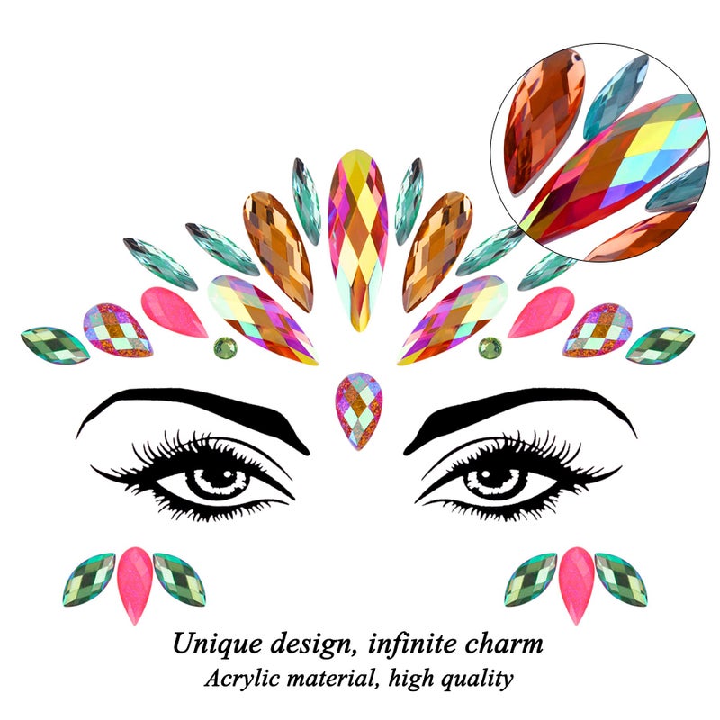 SIQUK 20 Sets Face Jewels Stick on Face Gems Rave Face Jewel Stickers Rhinstone Face Crystal Eye Jewels for Festival Rave Carnival Party - Image 2
